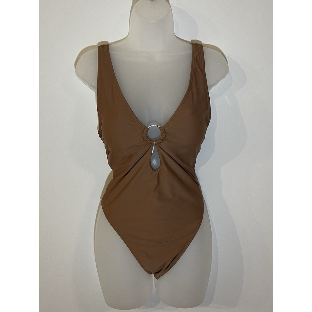 Women's Size Large L One Piece Swimsuit Halter Top Brown Bathing Suit Vacation